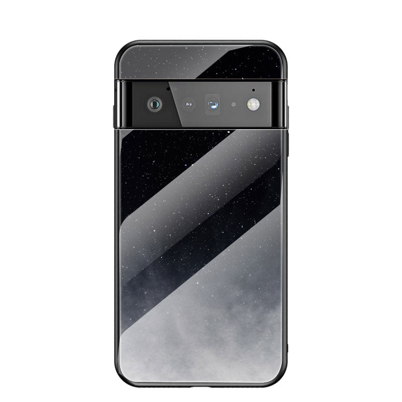 Drop-resistant Starry Sky Pattern Tempered Glass Phone Hybrid Back Case for Google Pixel 6 Pro