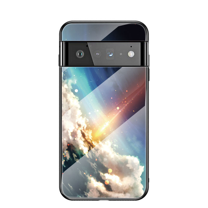 Drop-resistant Starry Sky Pattern Tempered Glass Phone Hybrid Back Case for Google Pixel 6 Pro