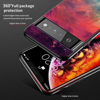 Drop-resistant Starry Sky Pattern Tempered Glass Phone Hybrid Back Case for Google Pixel 6 Pro