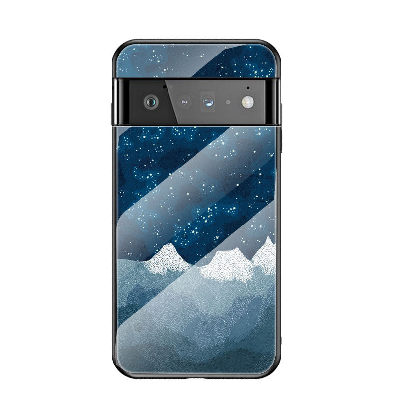 Drop-resistant Starry Sky Pattern Tempered Glass Phone Hybrid Back Case for Google Pixel 6 Pro