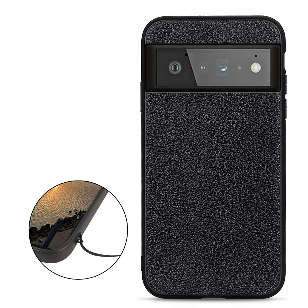 Genuine Leather Coated Litchi Texture PC Phone Case Shell for Google Pixel 6 Pro