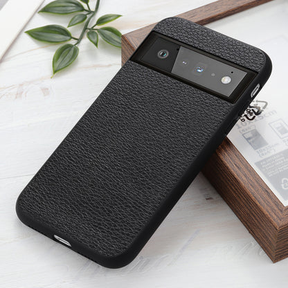 Genuine Leather Coated Litchi Texture PC Phone Case Shell for Google Pixel 6 Pro