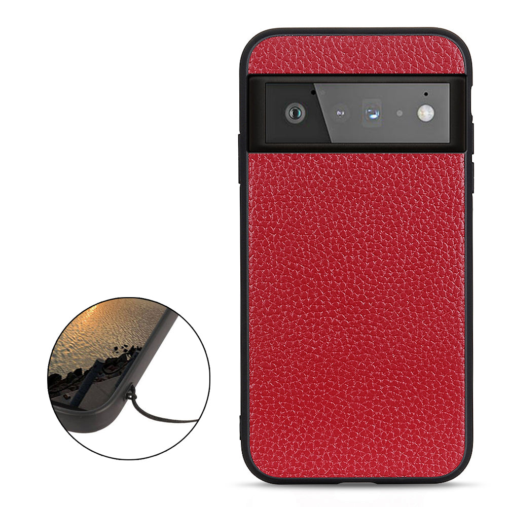 Genuine Leather Coated Litchi Texture PC Phone Case Shell for Google Pixel 6 Pro