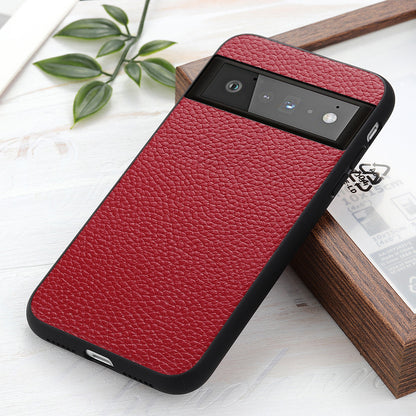 Genuine Leather Coated Litchi Texture PC Phone Case Shell for Google Pixel 6 Pro