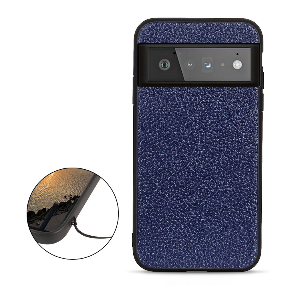 Genuine Leather Coated Litchi Texture PC Phone Case Shell for Google Pixel 6 Pro