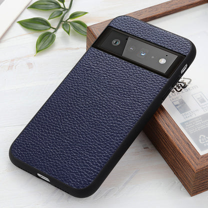 Genuine Leather Coated Litchi Texture PC Phone Case Shell for Google Pixel 6 Pro