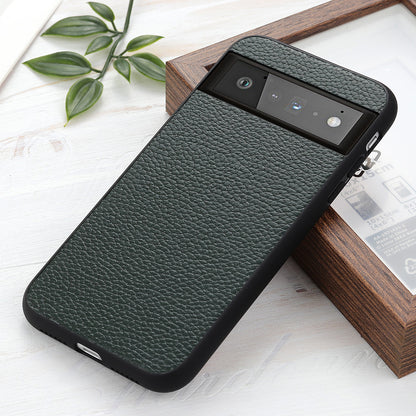 Genuine Leather Coated Litchi Texture PC Phone Case Shell for Google Pixel 6 Pro