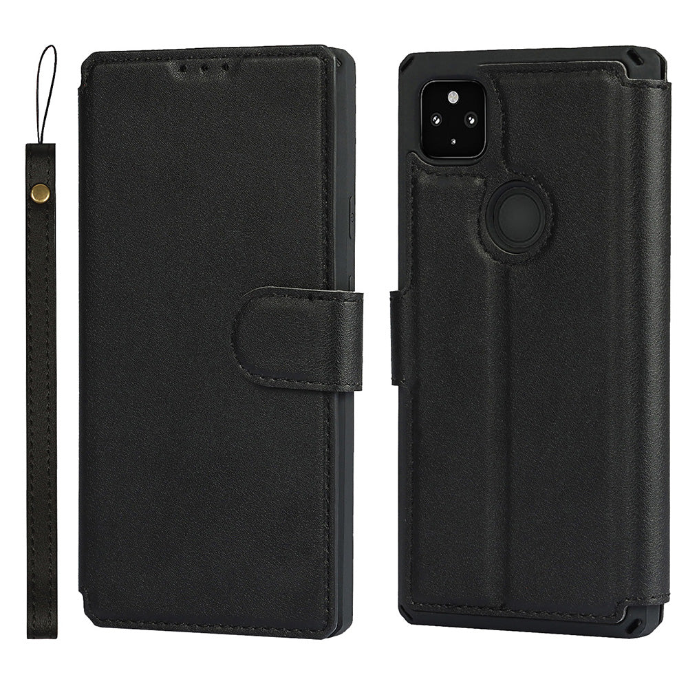 PU Leather Wallet Phone Cover with Wrist Strap for Google Pixel 4a