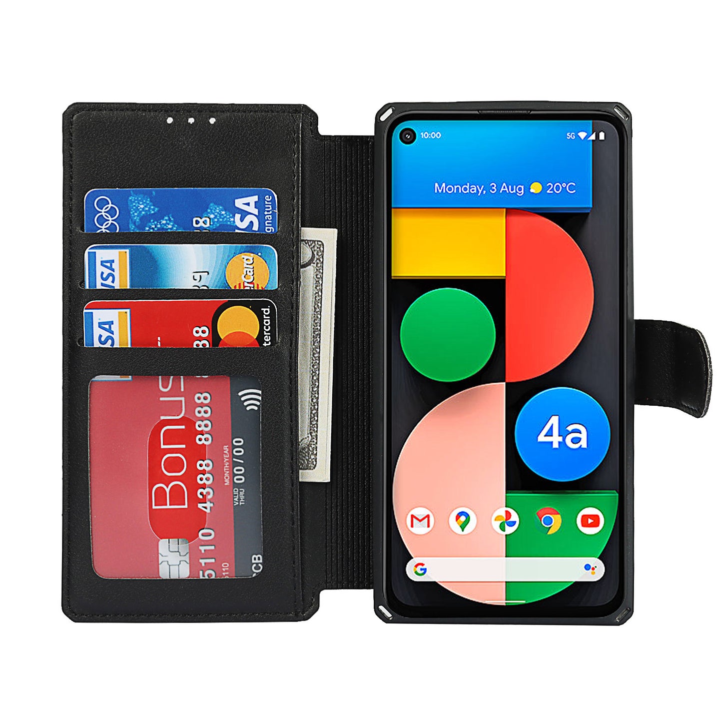 PU Leather Wallet Phone Cover with Wrist Strap for Google Pixel 4a