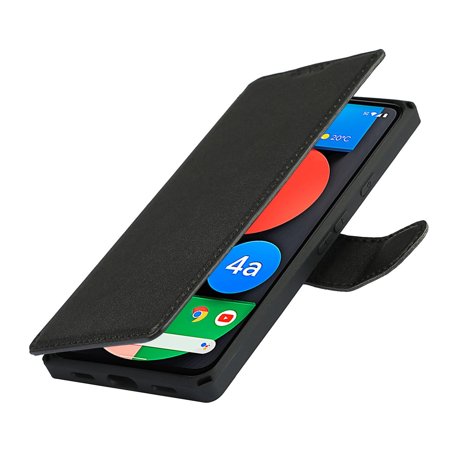 PU Leather Wallet Phone Cover with Wrist Strap for Google Pixel 4a