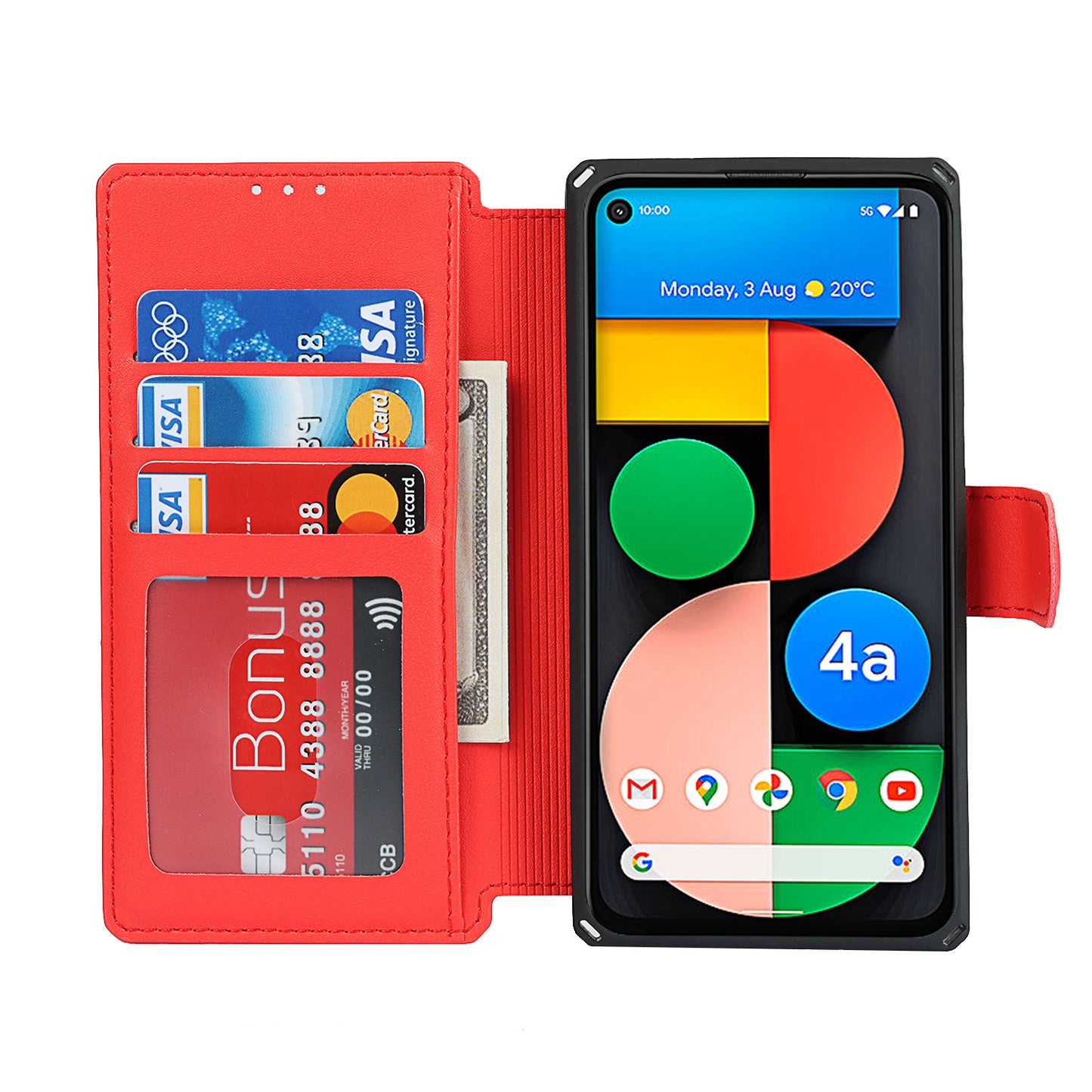 PU Leather Wallet Phone Cover with Wrist Strap for Google Pixel 4a