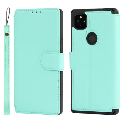 PU Leather Wallet Phone Cover with Wrist Strap for Google Pixel 4a