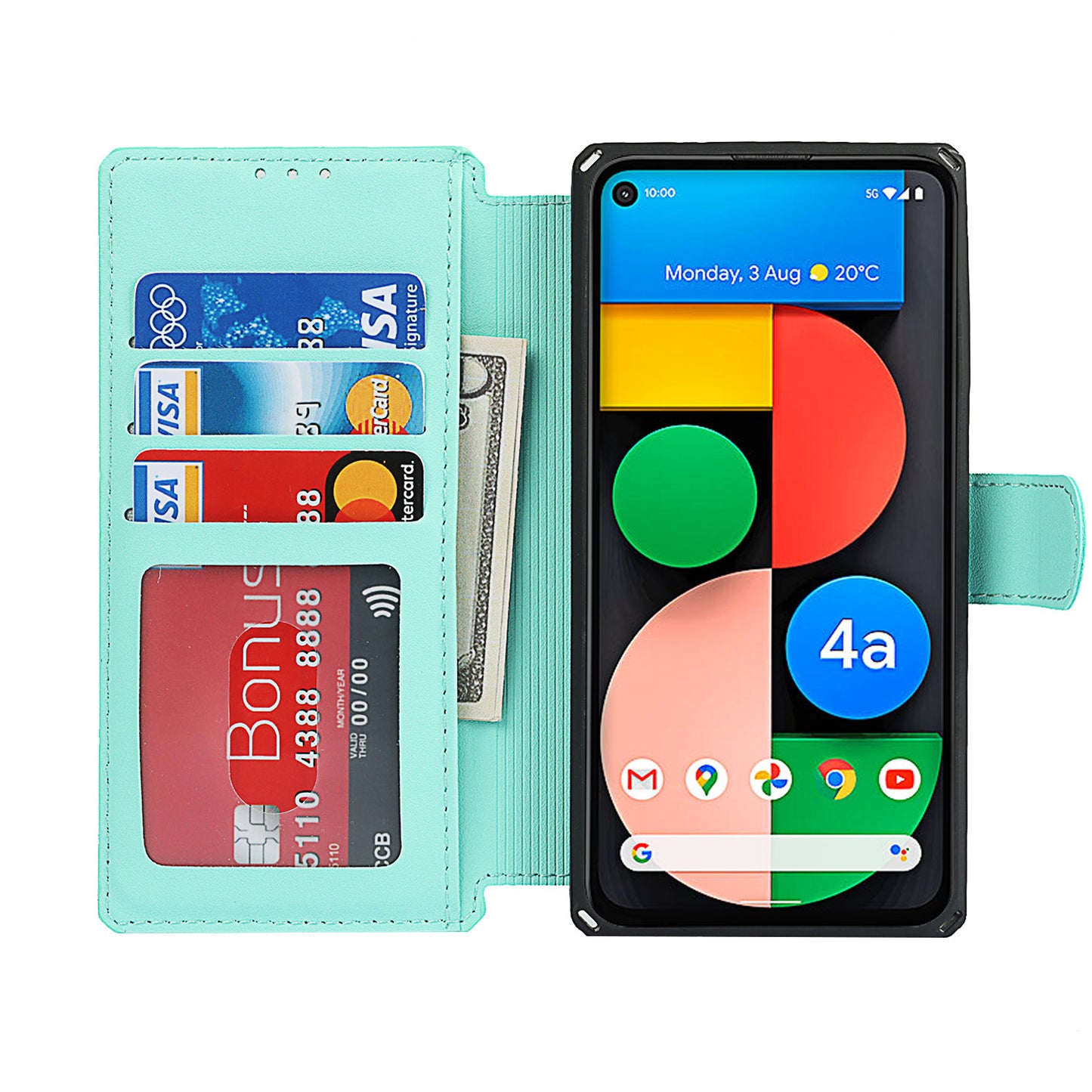 PU Leather Wallet Phone Cover with Wrist Strap for Google Pixel 4a