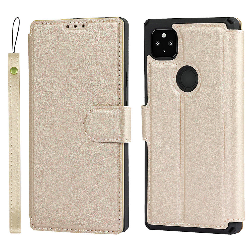 PU Leather Wallet Phone Cover with Wrist Strap for Google Pixel 4a