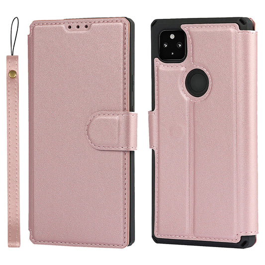 PU Leather Wallet Phone Cover with Wrist Strap for Google Pixel 4a