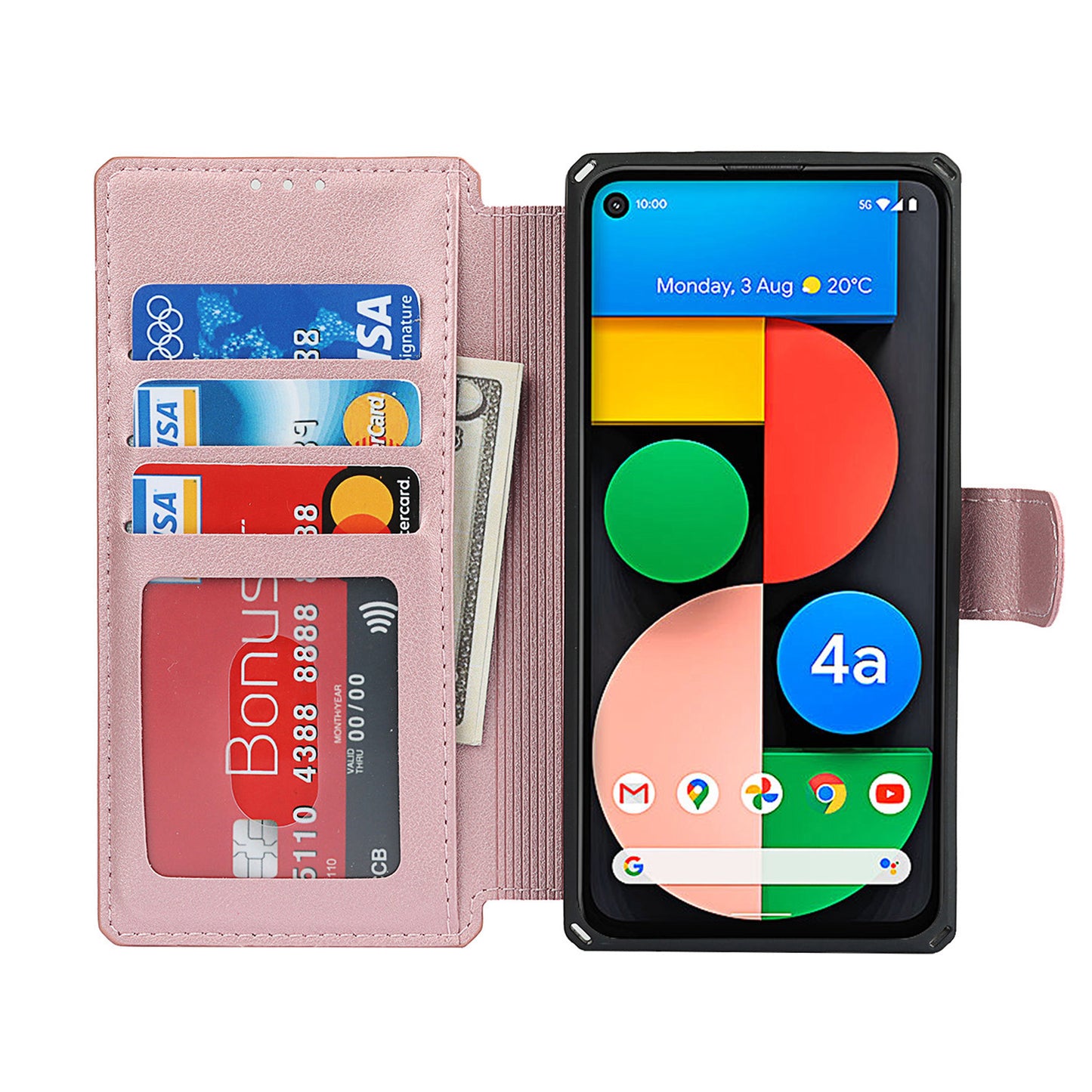 PU Leather Wallet Phone Cover with Wrist Strap for Google Pixel 4a