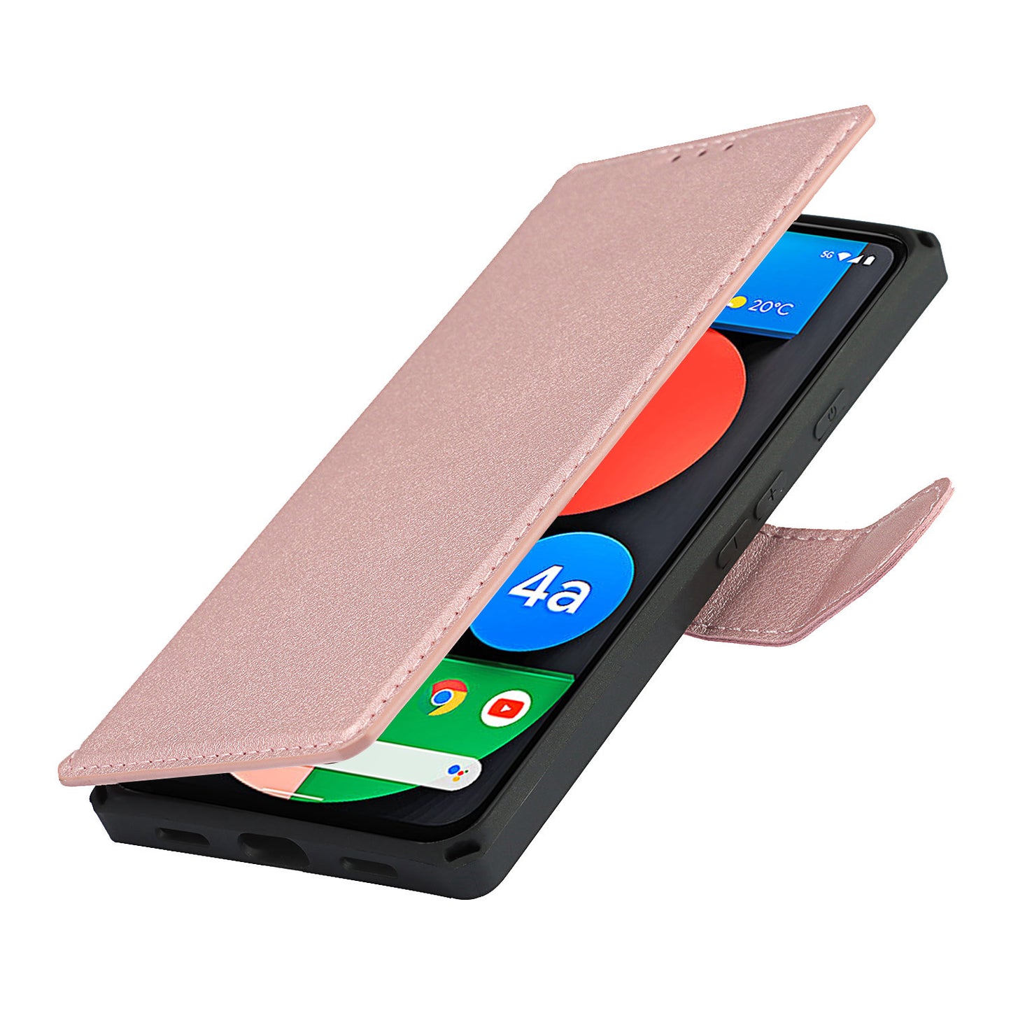 PU Leather Wallet Phone Cover with Wrist Strap for Google Pixel 4a