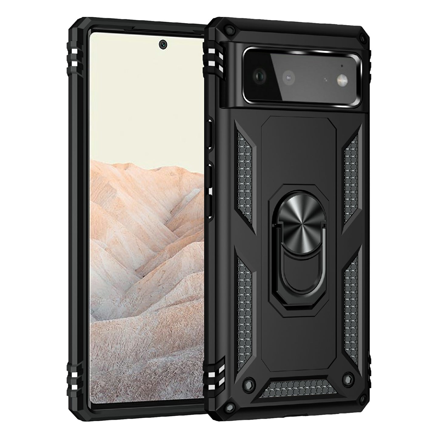 Military Grade PC + TPU Shockproof Hybrid Cover with Rotary Ring Kickstand for Google Pixel 6