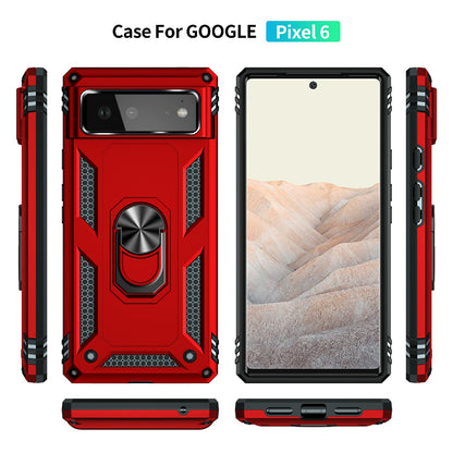 Military Grade PC + TPU Shockproof Hybrid Cover with Rotary Ring Kickstand for Google Pixel 6