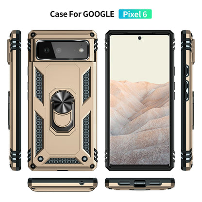 Military Grade PC + TPU Shockproof Hybrid Cover with Rotary Ring Kickstand for Google Pixel 6