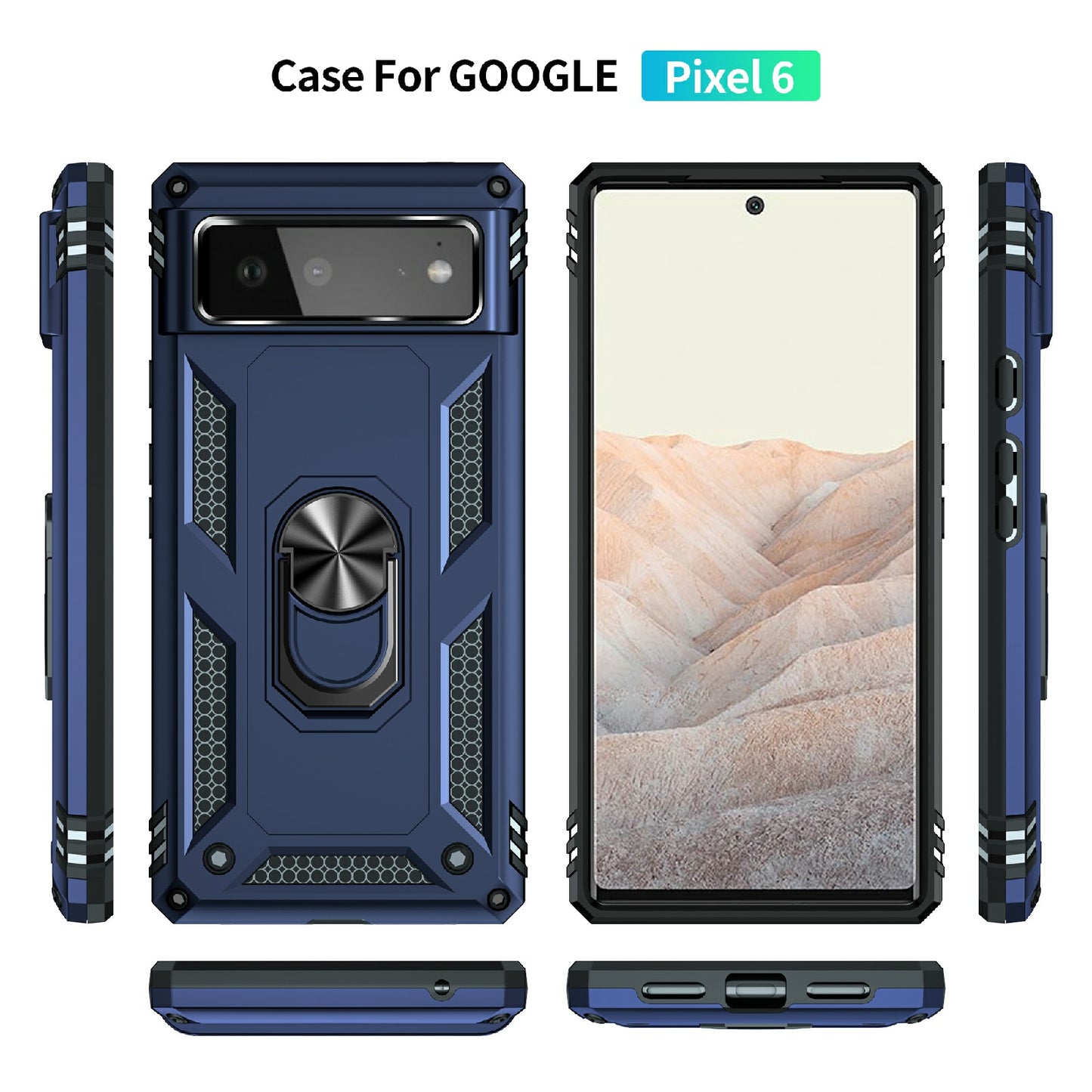 Military Grade PC + TPU Shockproof Hybrid Cover with Rotary Ring Kickstand for Google Pixel 6