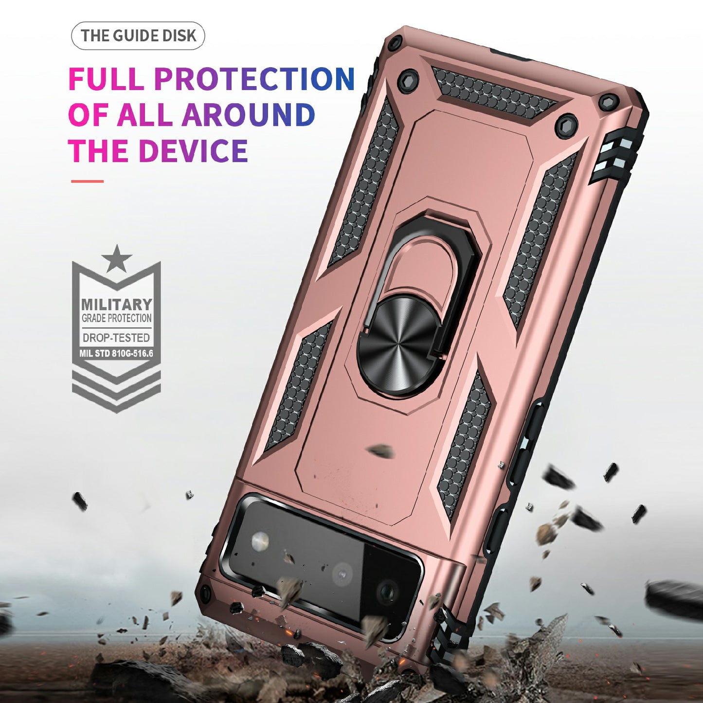 Military Grade PC + TPU Shockproof Hybrid Cover with Rotary Ring Kickstand for Google Pixel 6