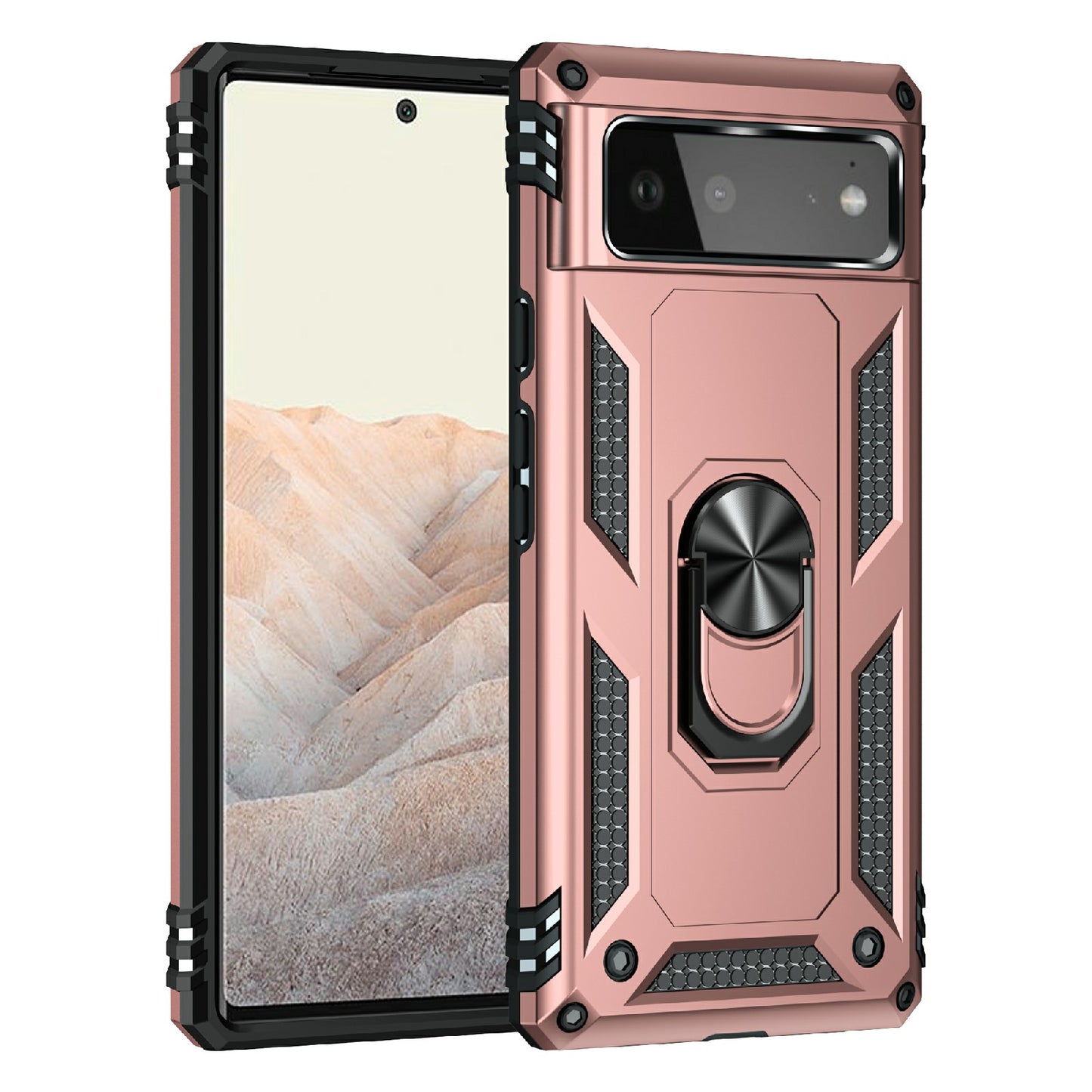 Military Grade PC + TPU Shockproof Hybrid Cover with Rotary Ring Kickstand for Google Pixel 6