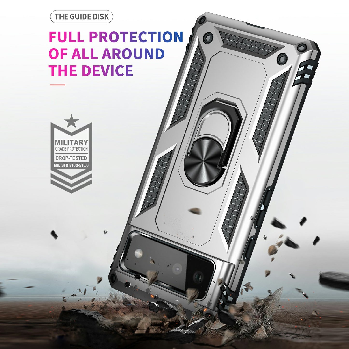 Military Grade PC + TPU Shockproof Hybrid Cover with Rotary Ring Kickstand for Google Pixel 6