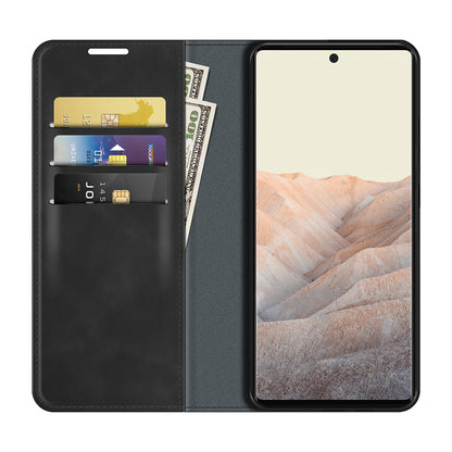 Skin-touch Feel Auto-absorbed Wallet Design Leather Cover Case for Google Pixel 6