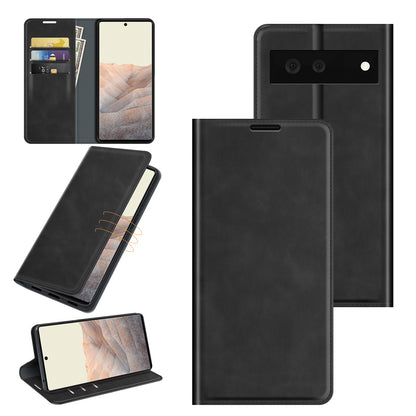 Skin-touch Feel Auto-absorbed Wallet Design Leather Cover Case for Google Pixel 6