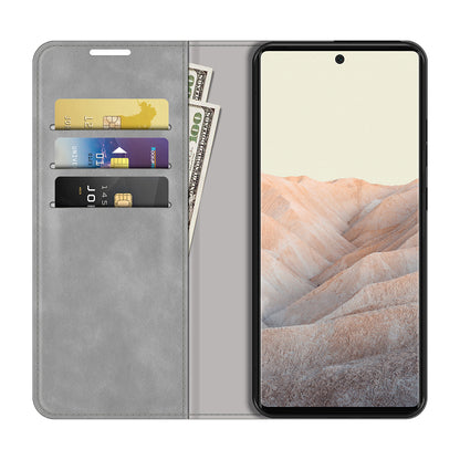 Skin-touch Feel Auto-absorbed Wallet Design Leather Cover Case for Google Pixel 6