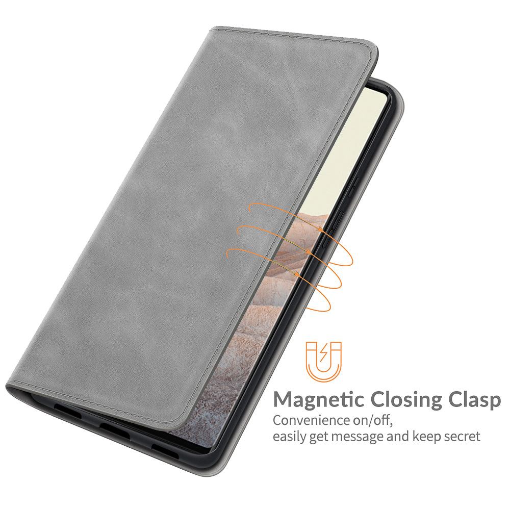 Skin-touch Feel Auto-absorbed Wallet Design Leather Cover Case for Google Pixel 6