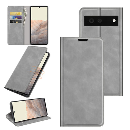 Skin-touch Feel Auto-absorbed Wallet Design Leather Cover Case for Google Pixel 6