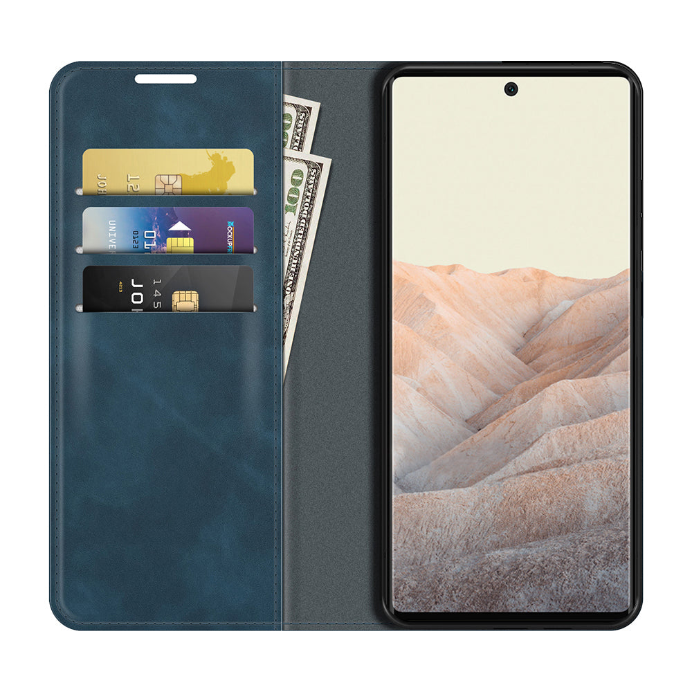 Skin-touch Feel Auto-absorbed Wallet Design Leather Cover Case for Google Pixel 6