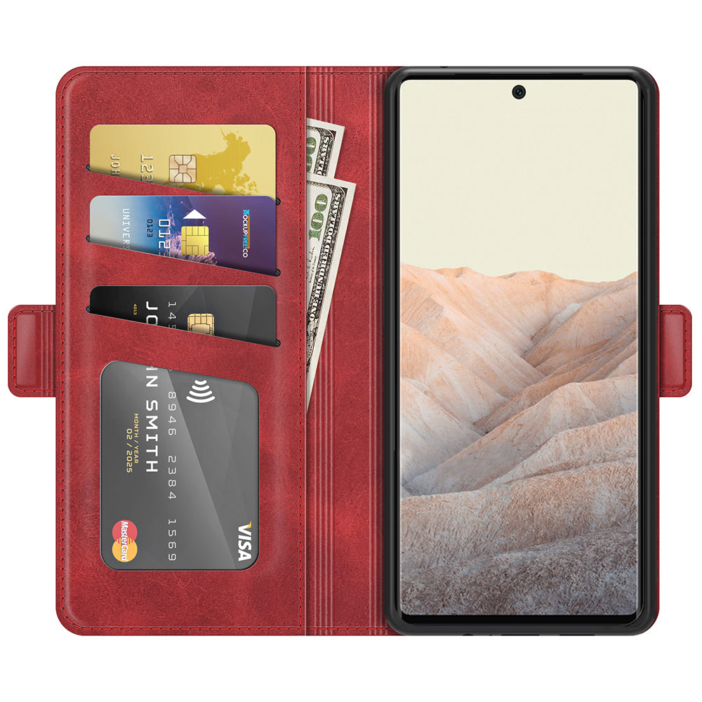 Folio Flip Magnetic Clasp Closure PU Leather Phone Cover Case with Stand for Google Pixel 6