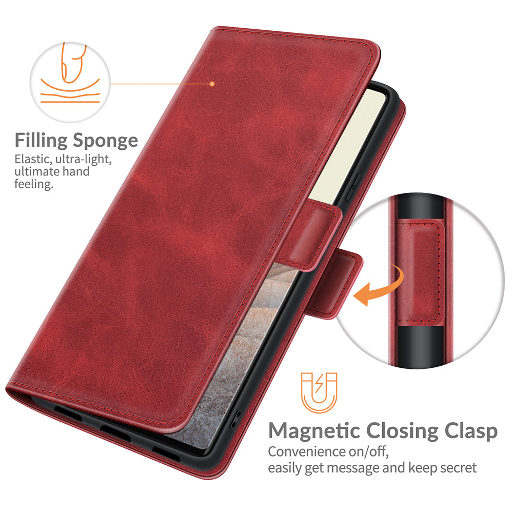 Folio Flip Magnetic Clasp Closure PU Leather Phone Cover Case with Stand for Google Pixel 6