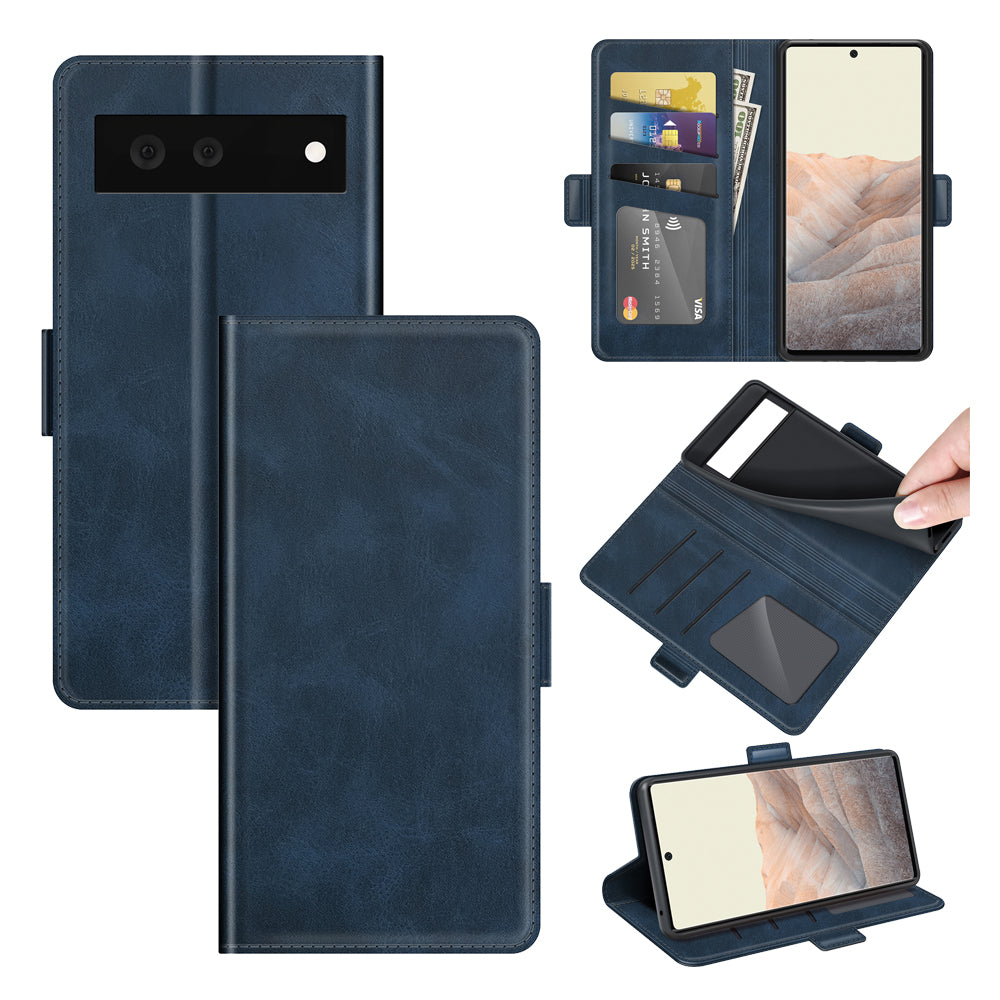 Folio Flip Magnetic Clasp Closure PU Leather Phone Cover Case with Stand for Google Pixel 6