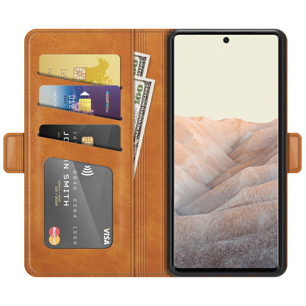 Folio Flip Magnetic Clasp Closure PU Leather Phone Cover Case with Stand for Google Pixel 6