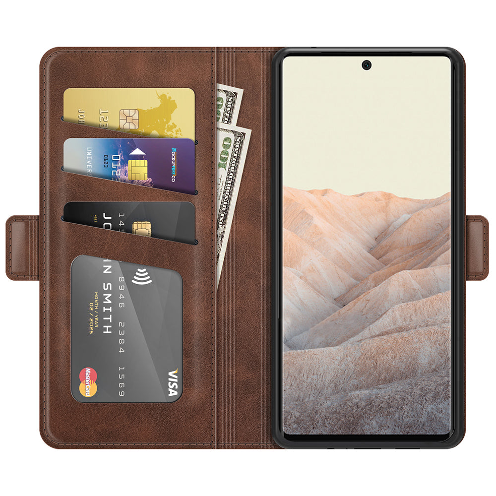 Folio Flip Magnetic Clasp Closure PU Leather Phone Cover Case with Stand for Google Pixel 6