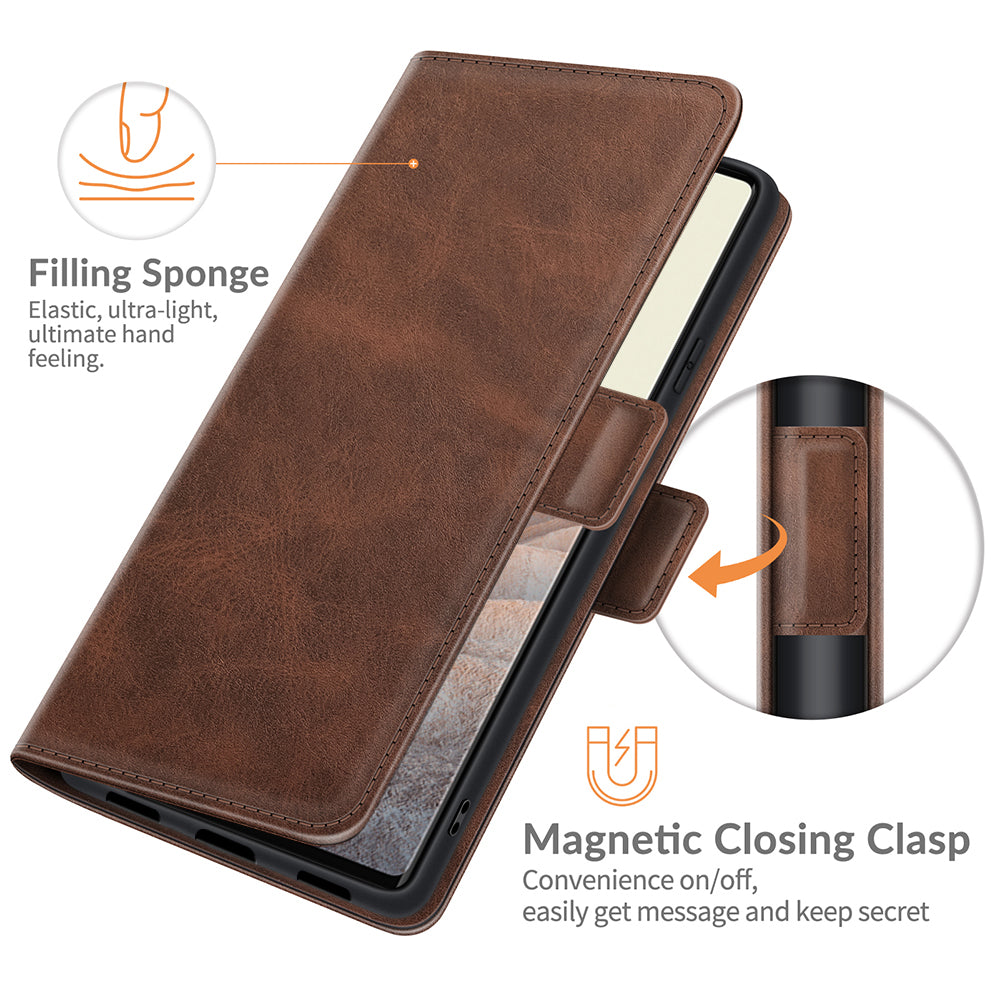 Folio Flip Magnetic Clasp Closure PU Leather Phone Cover Case with Stand for Google Pixel 6