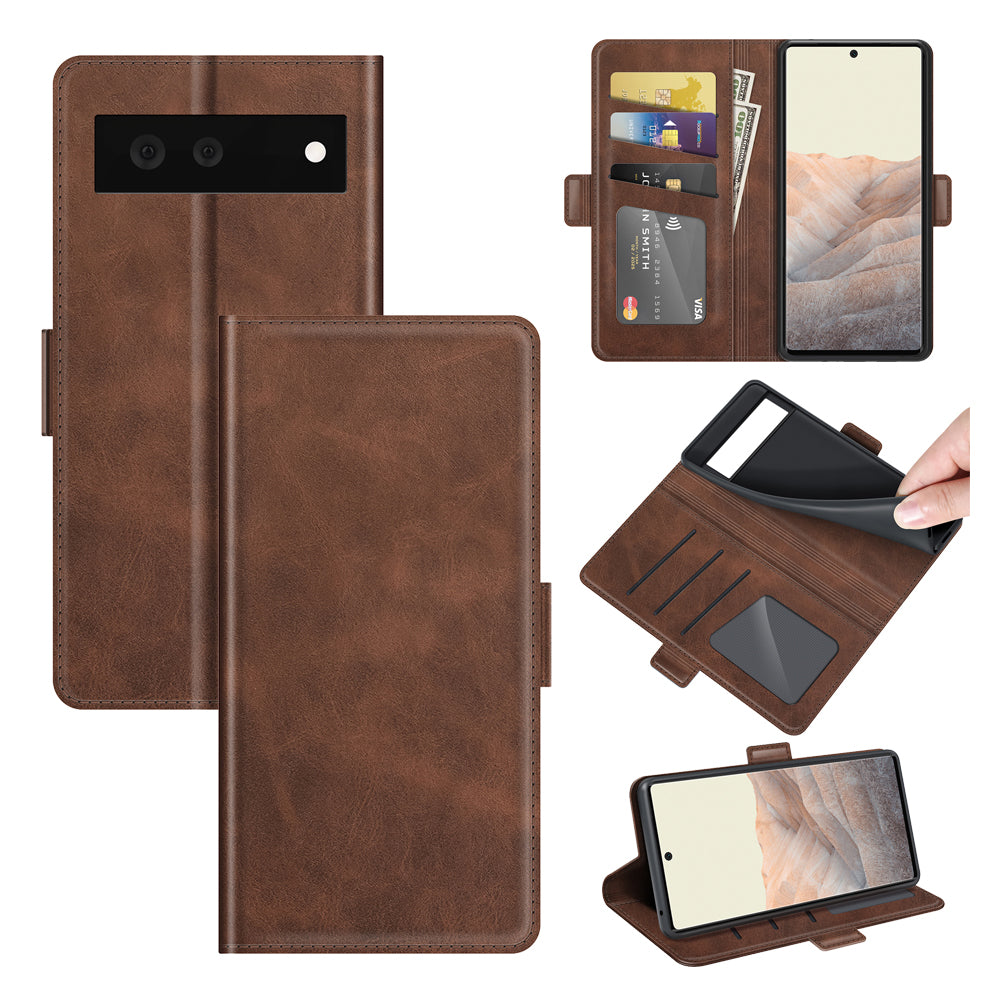 Folio Flip Magnetic Clasp Closure PU Leather Phone Cover Case with Stand for Google Pixel 6