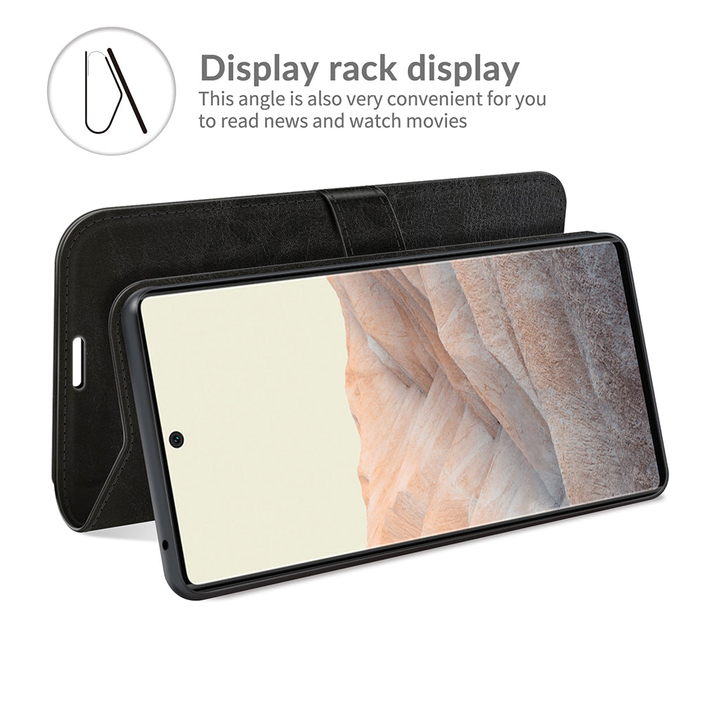 Folio Flip Crazy Horse Texture TPU Bumper Frame Leather Wallet Case with Stand for Google Pixel 6