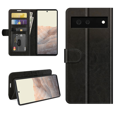 Folio Flip Crazy Horse Texture TPU Bumper Frame Leather Wallet Case with Stand for Google Pixel 6