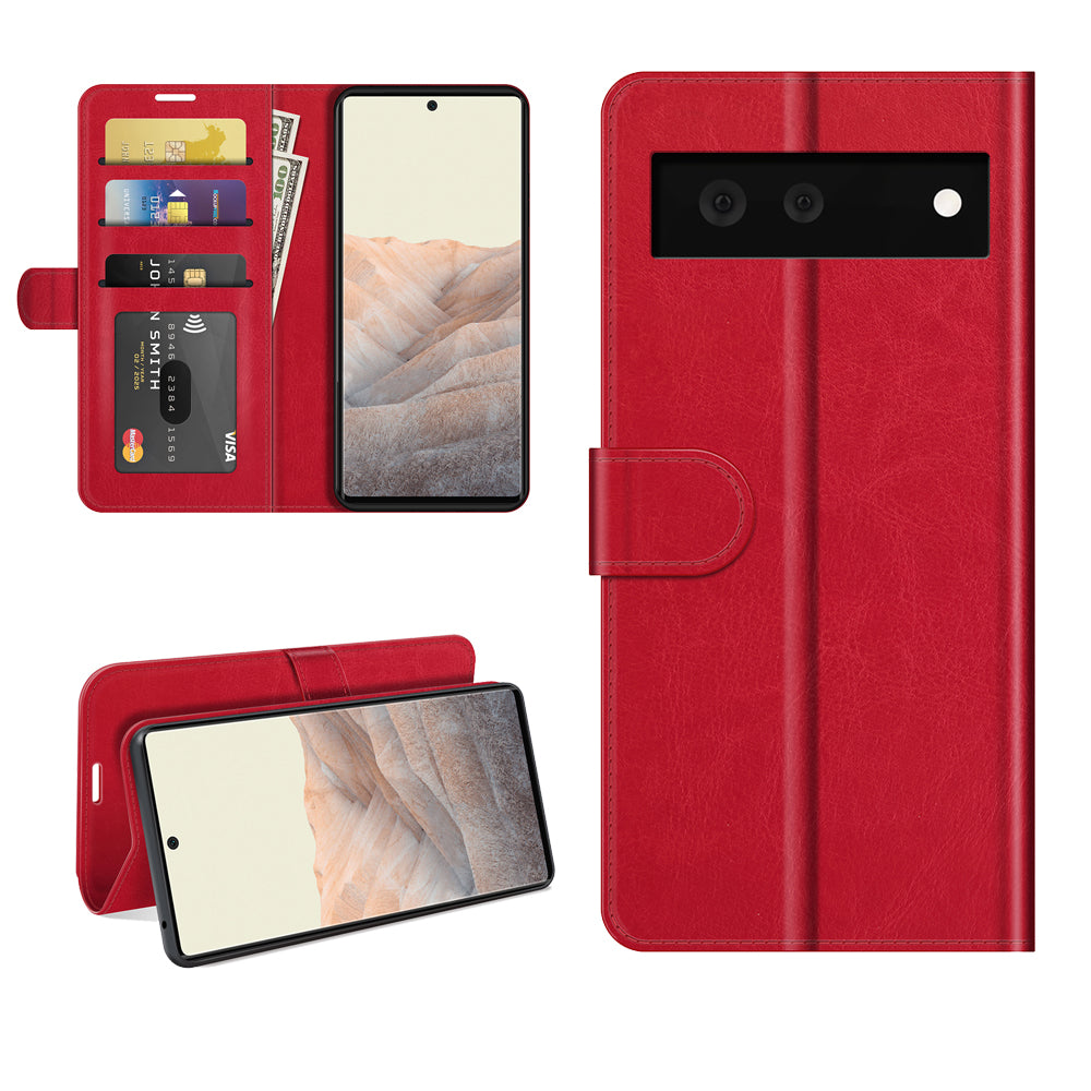 Folio Flip Crazy Horse Texture TPU Bumper Frame Leather Wallet Case with Stand for Google Pixel 6