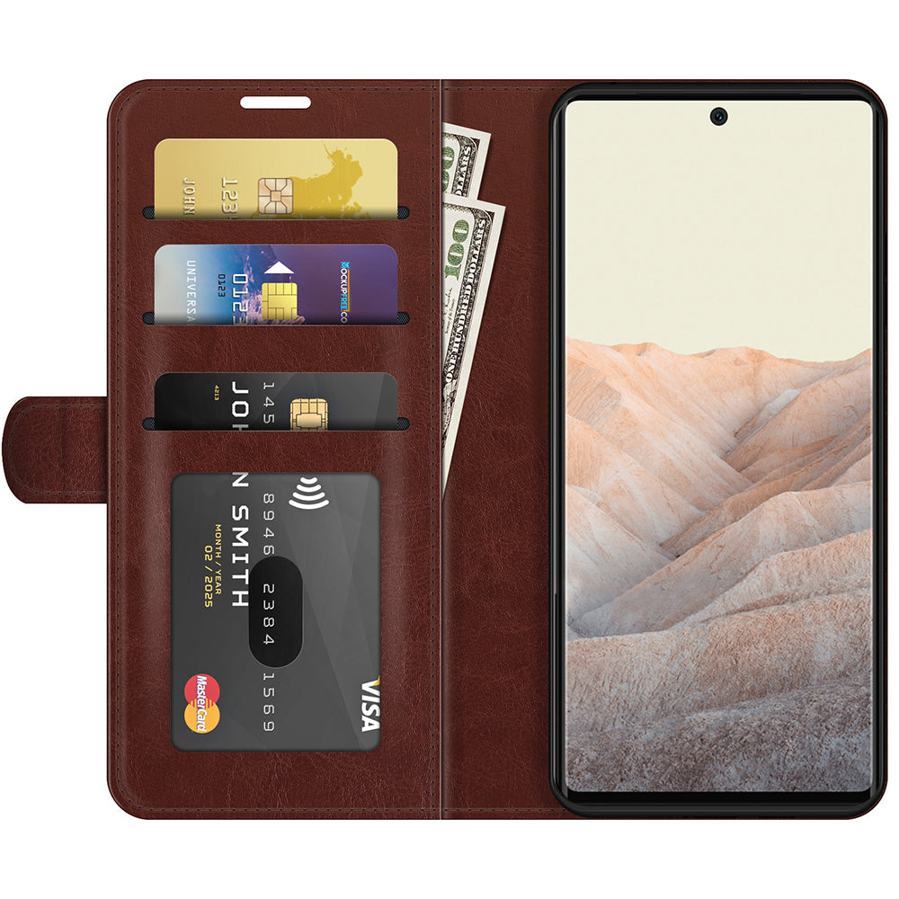 Folio Flip Crazy Horse Texture TPU Bumper Frame Leather Wallet Case with Stand for Google Pixel 6