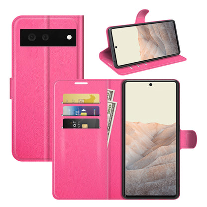 Magnetic Design Litchi Texture Horizontal Flip PU Leather + TPU Full Coverage Stand Wallet Case for Google Pixel 6