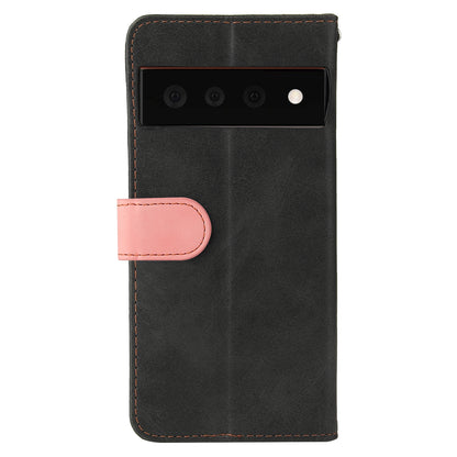 Two-Color Style Magnetic Soft TPU + PU Shockproof Flip Cover Wallet with Strap for Google Pixel 6