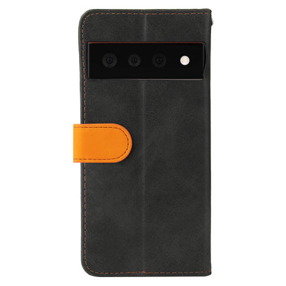 Two-Color Style Magnetic Soft TPU + PU Shockproof Flip Cover Wallet with Strap for Google Pixel 6