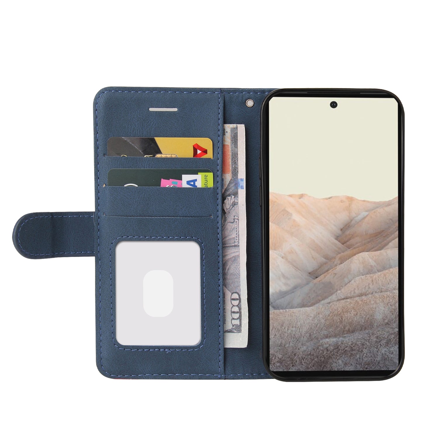 KT Leather Series-1 Bi-color Splicing PU Leather Wallet Case Flip Stand Cover with Wrist Strap for Google Pixel 6