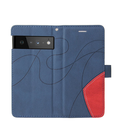 KT Leather Series-1 Bi-color Splicing PU Leather Wallet Case Flip Stand Cover with Wrist Strap for Google Pixel 6